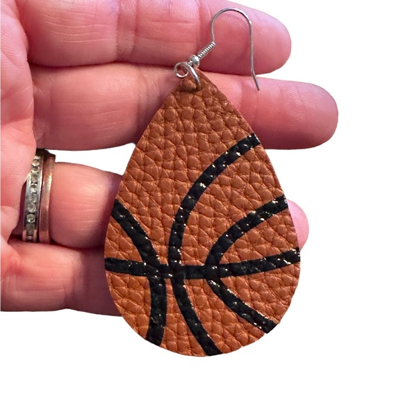 Leather Football Drop Style Earrings - Picture 5 of 5